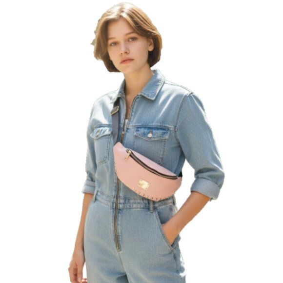 Gold Studded Pink Fanny Pack Belt Bag Pink Studded includes Extended belt - Picture 9 of 9